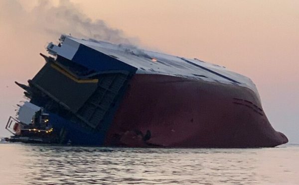 cargo ship overturns