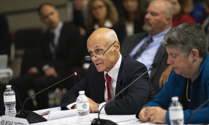 Former Secretary of the Department of Homeland Security Michael Chertoff testifies during a special Senate Committee on Homeland Security and Governmental Affairs hearing in New York City on Sept. 9, 2019. (Drew Angerer/Getty Images)