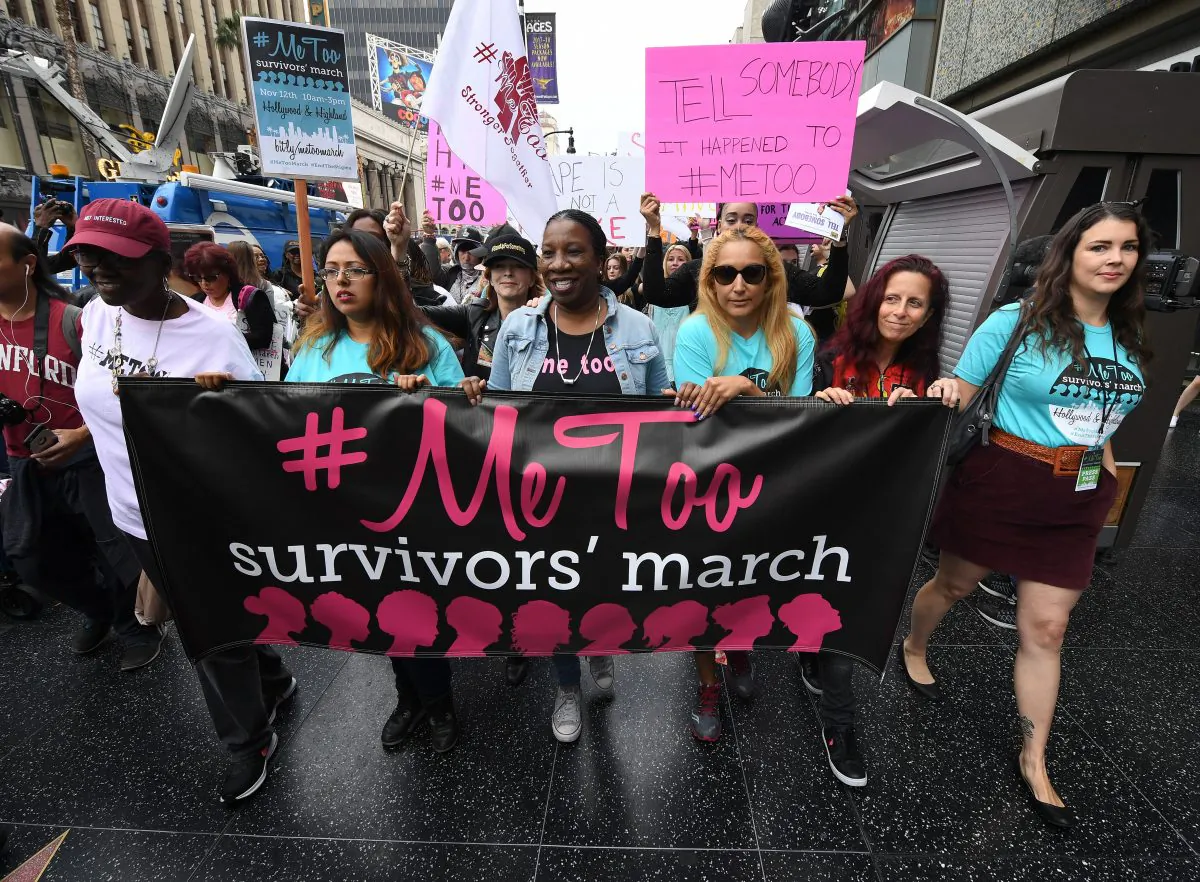 Women who are survivors of sexual harassment, sexual assault, sexual abuse and their supporters protest during a #MeToo march in Hollywood, Calif. on Nov. 12, 2017.
(Mark Ralston/AFP/Getty Images)