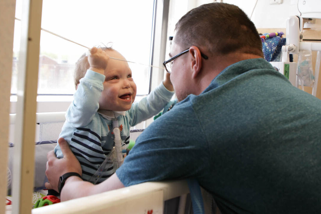 Joe Shields playing with his son Jack who was diagnosed with BPD after being born 14 weeks early. (Courtesy of Nationwide Children's Hospital)