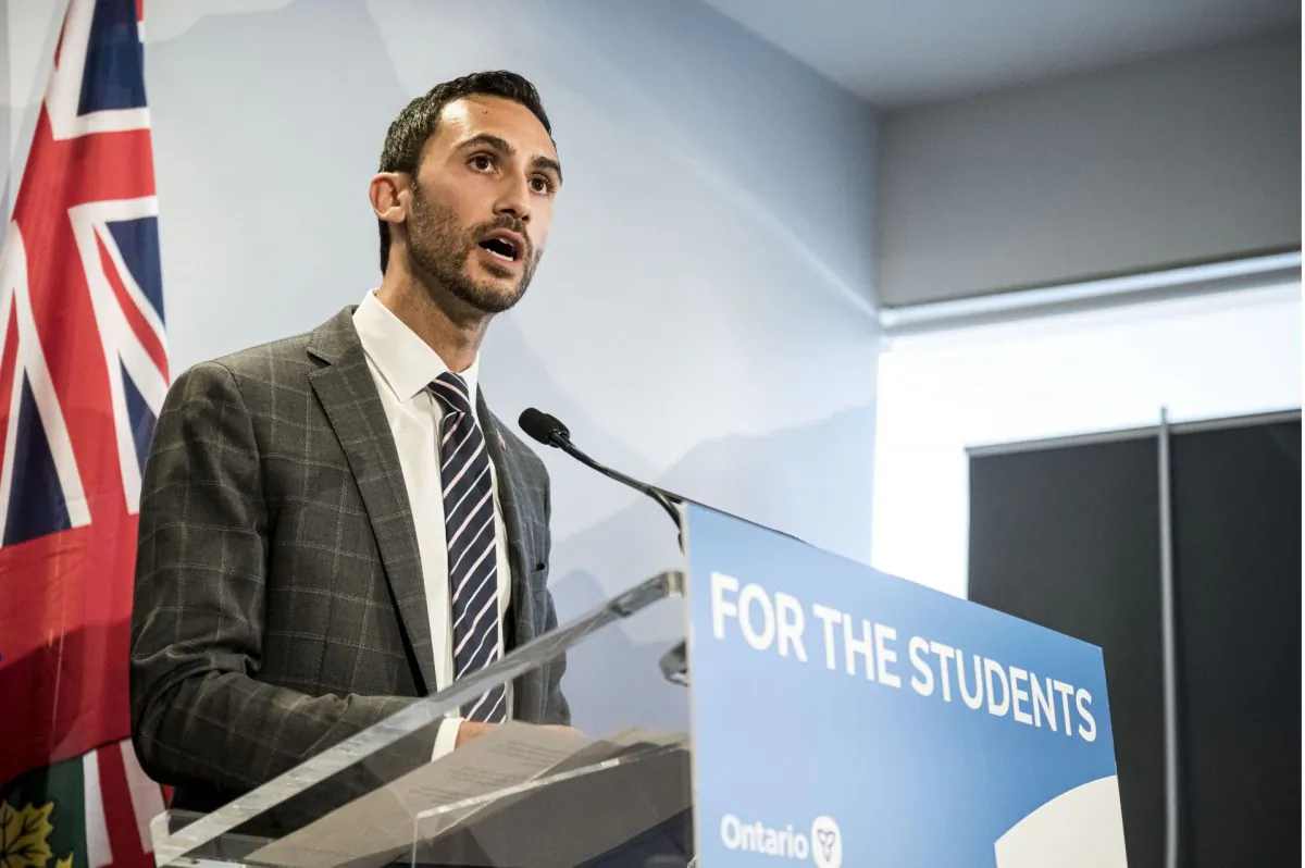 Ontario Minister of Education Stephen Lecce speaks at a press conference in Toronto, on Aug. 22, 2019. (THE CANADIAN PRESS/Christopher Katsarov)