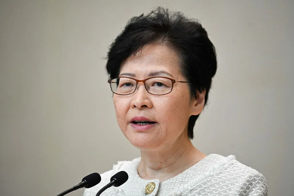 Hong Kong leader Carrie Lam at a press conference in Hong Kong on Sept. 10, 2019. (Anthony Wallace/AFP/Getty Images)