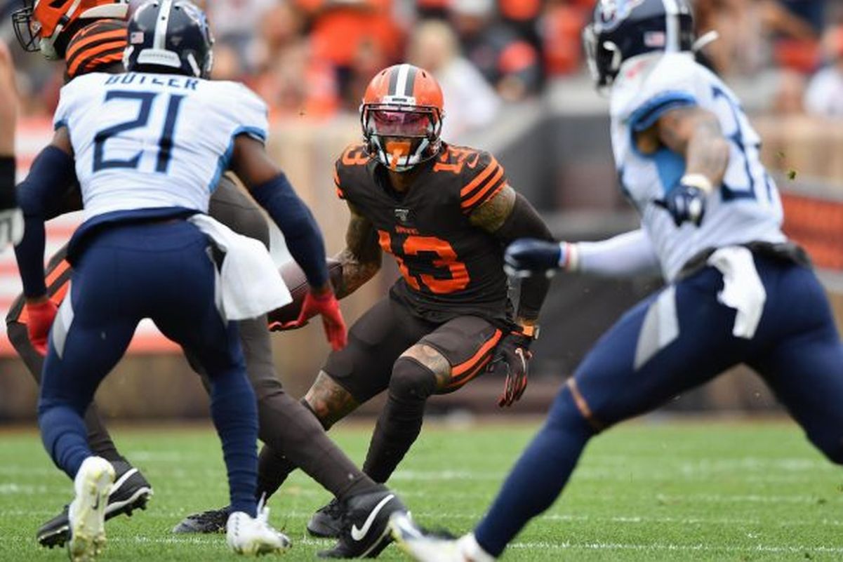 Odell Beckham Jr. #13 of the Cleveland Browns looks on prior to