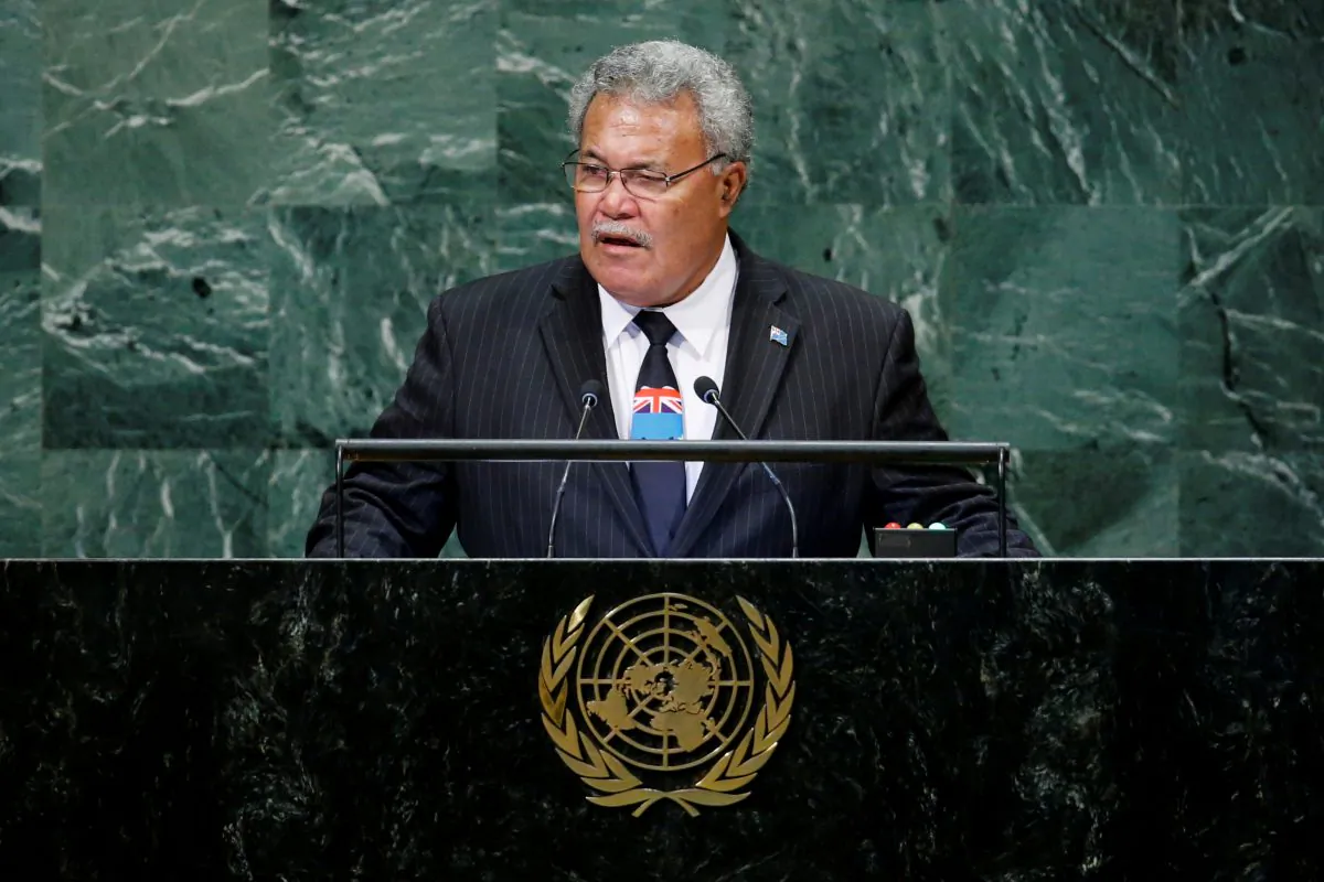Tuvalu Prime Minister Enele Sosene Sopoaga addresses the 73rd session of the United Nations General Assembly at U.N. headquarters in New York, U.S. on Sept. 27, 2018. (Eduardo Munoz/Reuters)