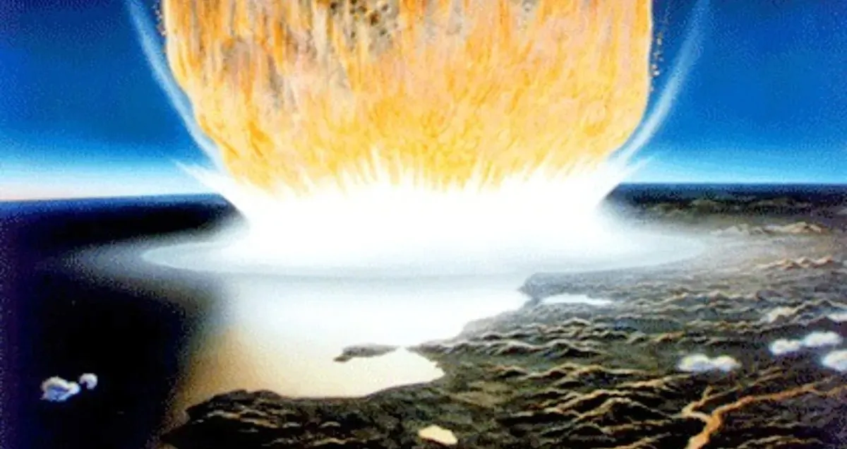 An artist’s interpretation of the asteroid impact that wiped out all non-avian dinosaurs. (Don Davis/NASA)