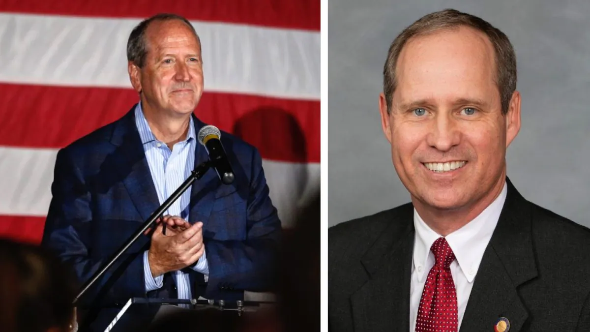North Carolina 9th district Republican congressional candidate Dan Bishop (L) on Sept. 10, 2019. (Nell Redmond/AP Photo) II North Carolina Rep. Greg Murphy (R) circa 2017. (Public Domain/North Carolina General Assembly)