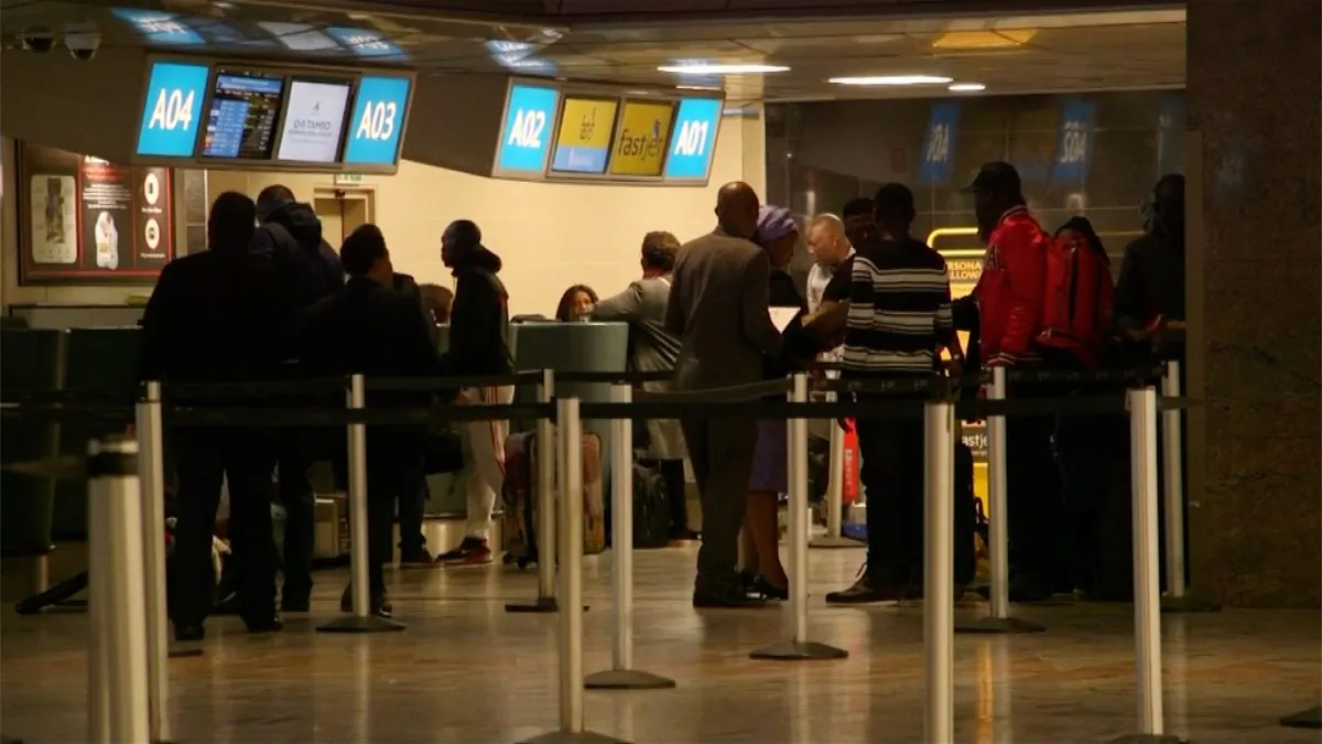 Nigerians at check-in counters in Johannesburg, South Africa on Sept. 5, 2019. (Screenshot taken from video/Reuters)