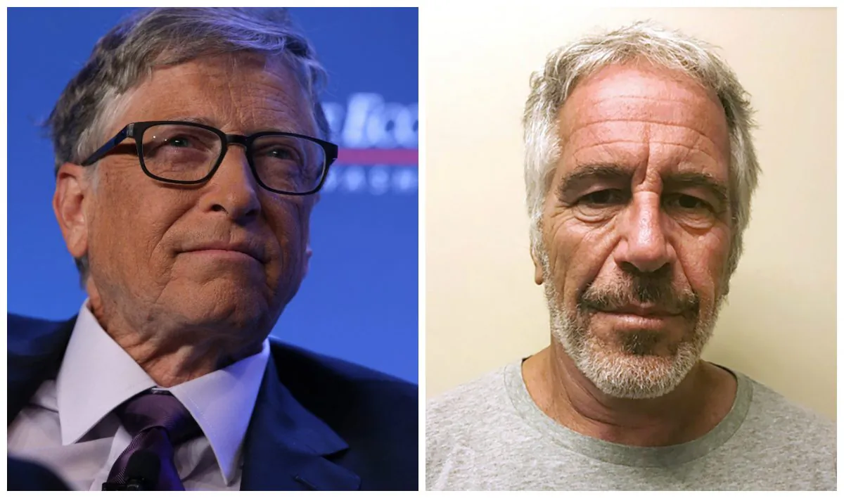 L: Microsoft principle founder Bill Gates participates in a discussion during a luncheon of the Economic Club of Washington on June 24, 2019. (Alex Wong/Getty Images) R: Jeffrey Epstein appears in a photograph taken for the New York State Division of Criminal Justice Services' sex offender registry in a 2017 file photograph. (New York State Division of Criminal Justice Services/Handout via Reuters)