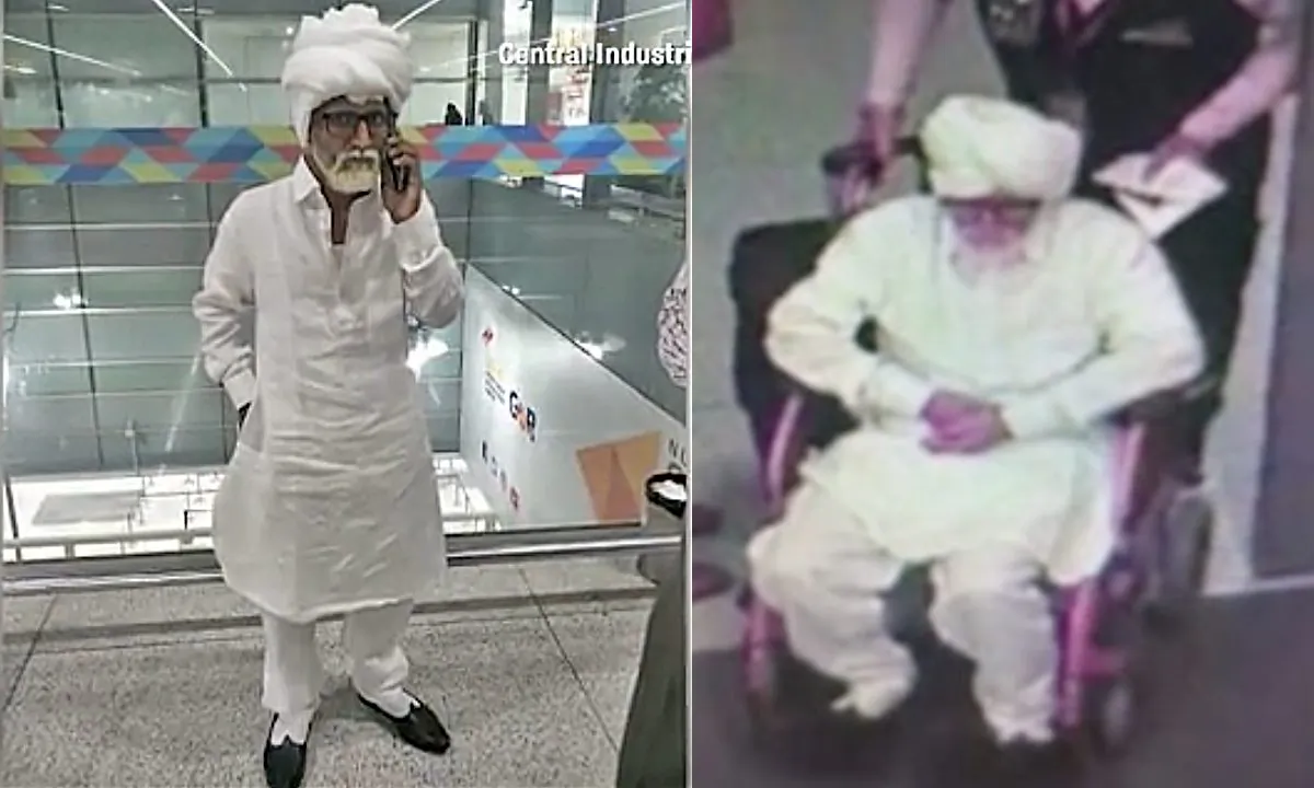 These pictures of the 32-year-old Indian man dressed up as a 81-year-old man to fly to New York in disguise were provided by the Central Industrial Security Force. (Courtesy of Central Industrial Security Force)