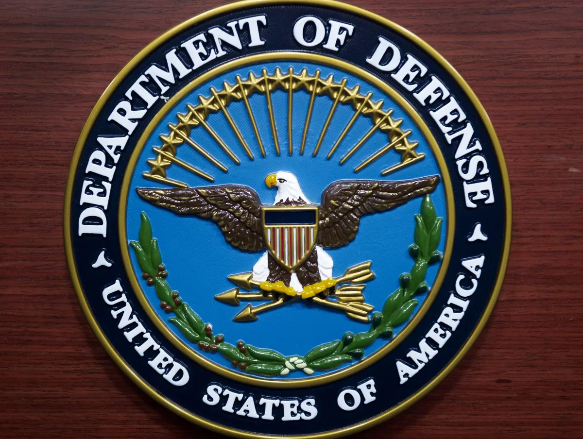 The U.S. Department of Defense seal is seen on the lecturn in the media briefing room at the Pentagon in Washington, D.C., on Dec. 12, 2013. (Paul J. Richards/AFP/Getty Images)