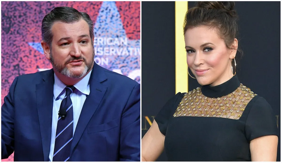 L: Senator Ted Cruz (R-Texas) speaks during the annual Conservative Political Action Conference in National Harbor, Maryland, on March 1, 2019. (Mandel NganAFP/Getty Images) R: Actress Alyssa Milano arrives at the Premiere Of Warner Bros. Pictures' "A Star Is Born" at The Shrine Auditorium on Sept. 24, 2018 in Los Angeles, California. (Neilson Barnard/Getty Images)