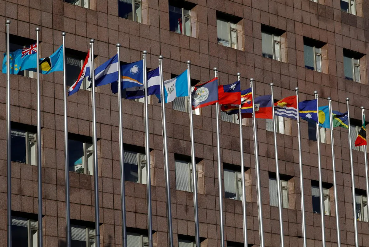National flags are seen at the Diplomatic Quarter, where Taiwan's ally embassies are located, in Taipei, Taiwan on Aug. 23, 2018. (Tyrone Siu/Reuters)