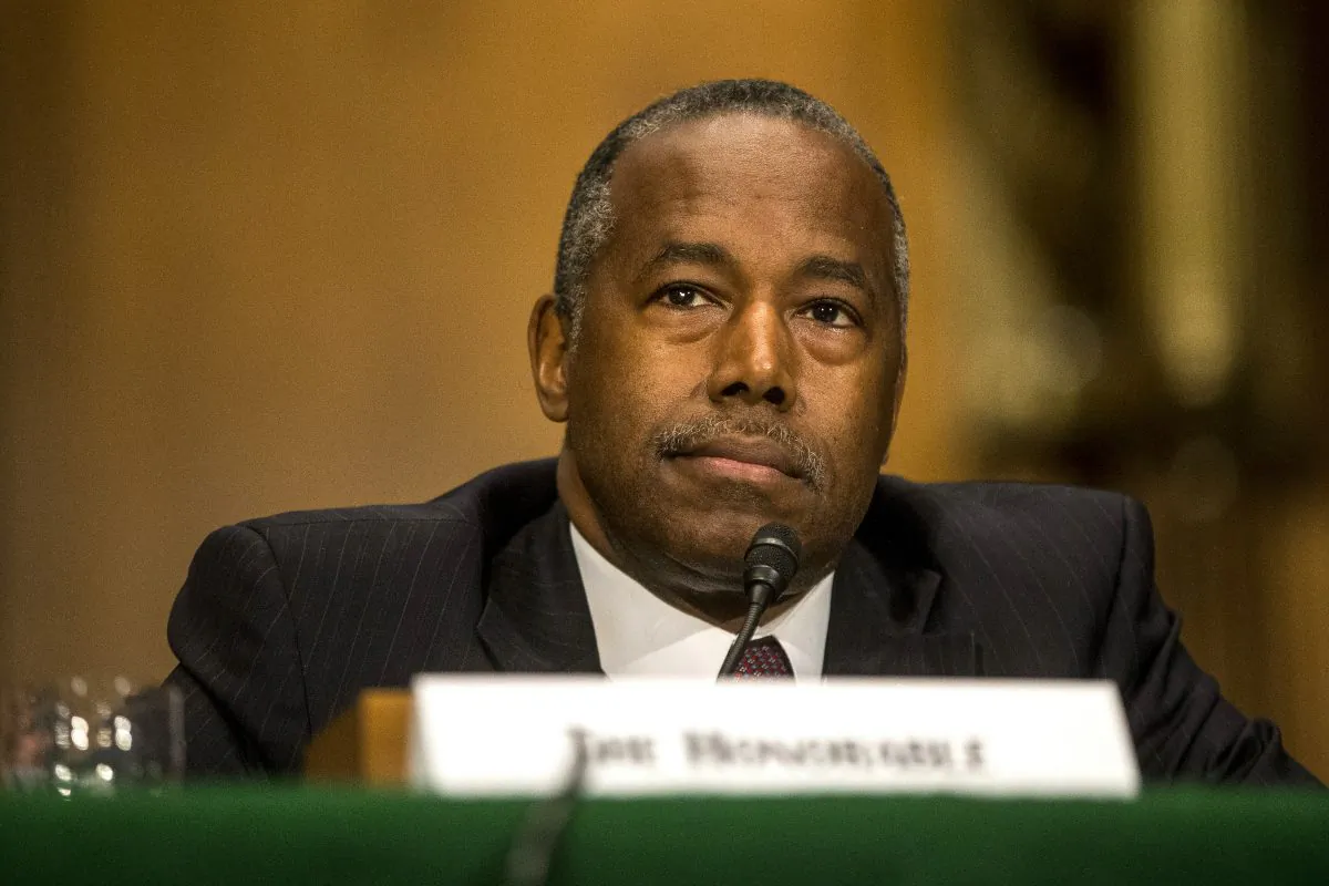 Housing and Urban Development Secretary Ben Carson testifies during a Senate Banking, Housing, and Urban Affairs Committee hearing in Washington on Sept. 10, 2019. (Zach Gibson/Getty Images)