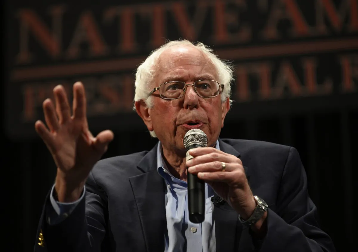 Democratic presidential candidate Sen. Bernie Sanders (I-VT) speaks at the Frank LaMere Native American Presidential Forum in Sioux City, Iowa, on Aug. 20, 2019. (Stephen Maturen/Getty Images)
