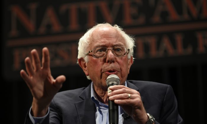 Democratic presidential candidate Sen. Bernie Sanders (I-VT) speaks at the Frank LaMere Native American Presidential Forum in Sioux City, Iowa, on Aug. 20, 2019. (Stephen Maturen/Getty Images)