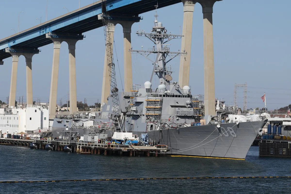 The USS Wayne E. Meyer (DDG-108) Arleigh Burke-class Destroyer sits docked in San Diego, California on April 12, 2015. (Louis Nastro/Reuters)