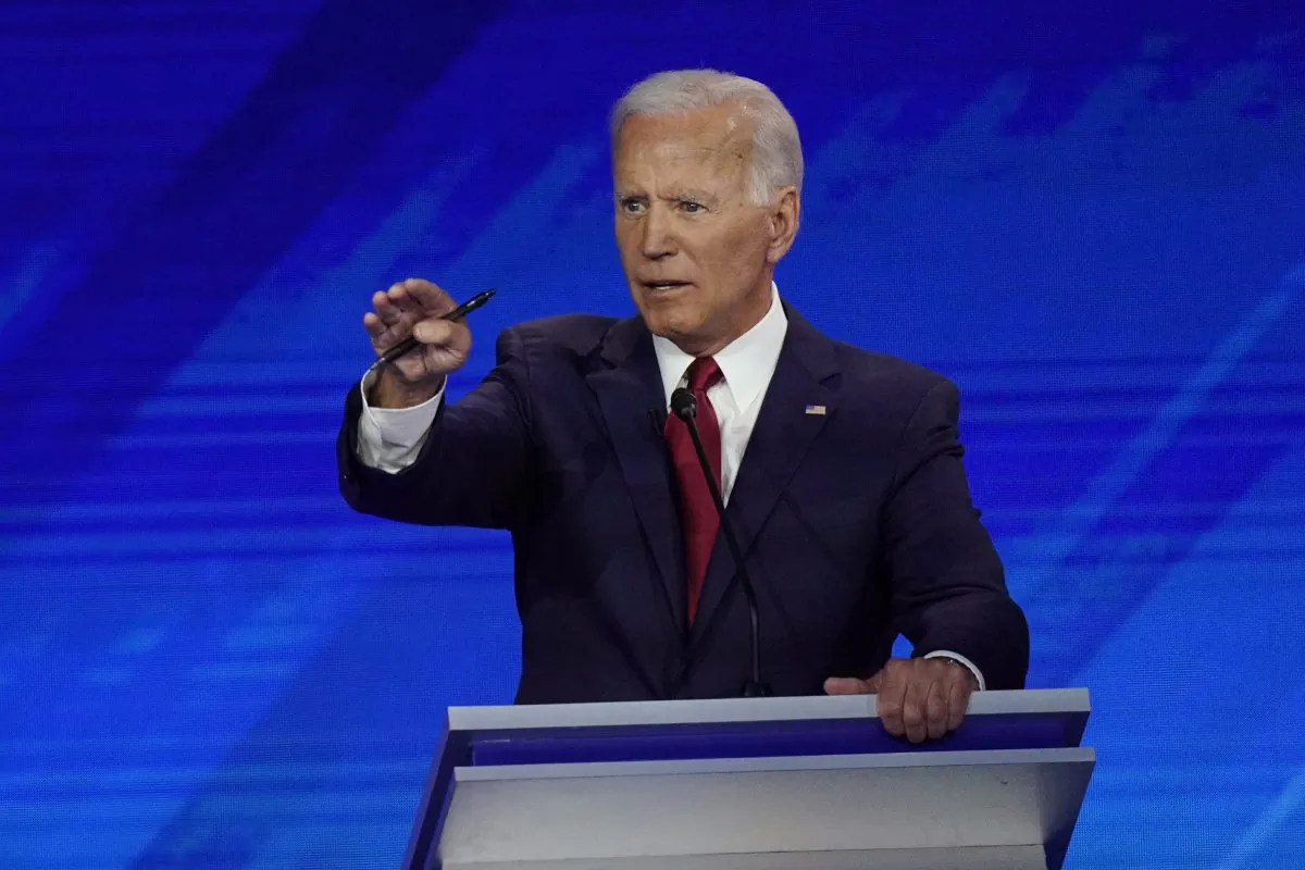 Former Vice President Joe Biden responds to a question on Sept. 12, 2019, during a Democratic presidential primary debate hosted by ABC at Texas Southern University in Houston. (David J. Phillip/AP Photo)