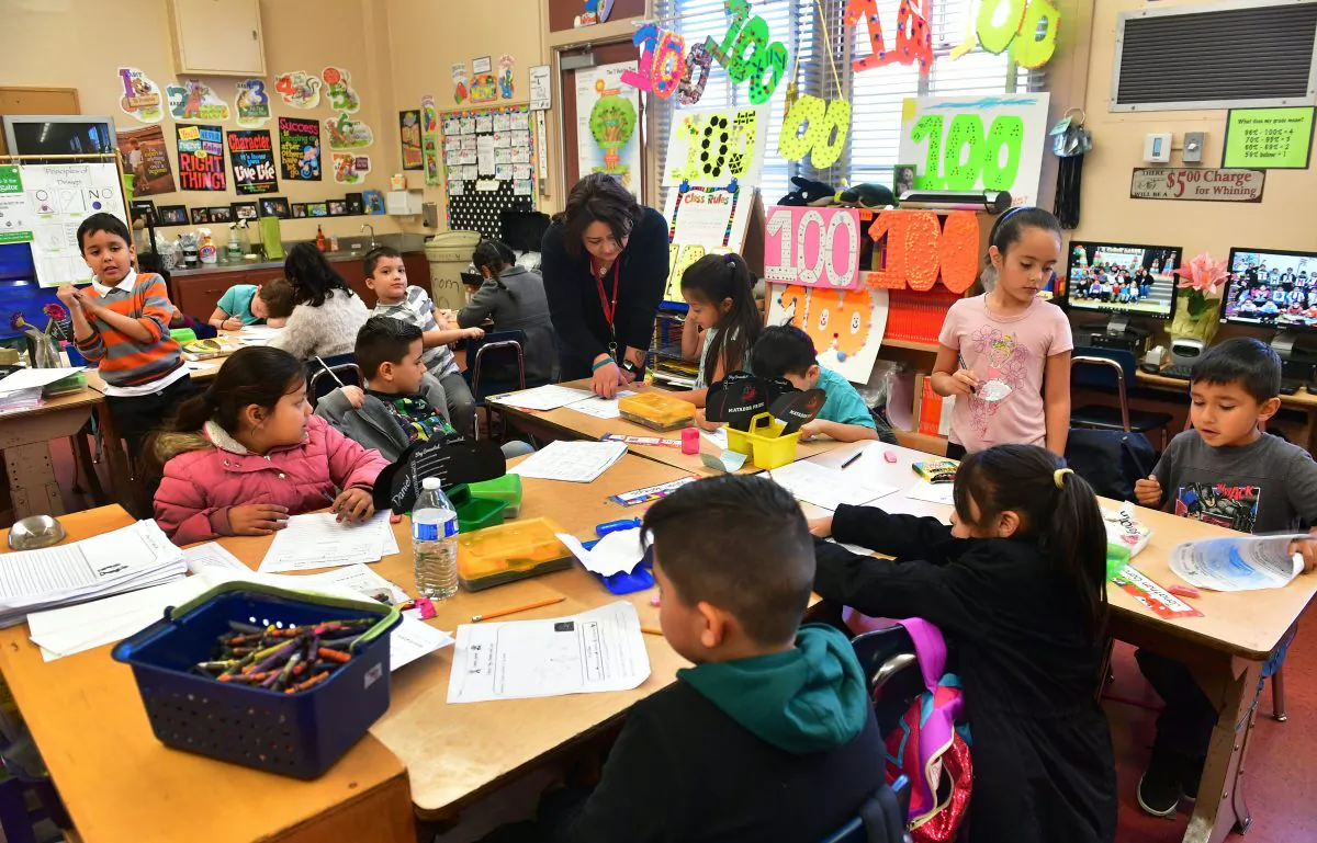Children are seen in a school in Pacoima, Calif., on Feb. 8, 2019. (Frederic J. Brown/AFP/Getty Images)