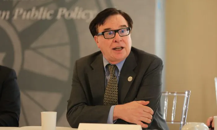 Charles Burton, senior fellow at the Macdonald Laurier Institute (MLI) and former Canadian diplomat in China, speaks at a round-table hosted by MLI in Ottawa on Sept. 12, 2019. (Jonathan Ren/The Epoch Times)