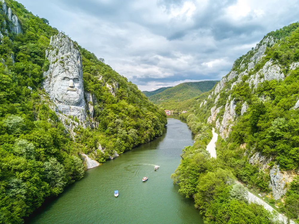 The head of Decebalus, a Romanian hero, overlooks the Danube River.
(Calin Stan/Shutterstock)