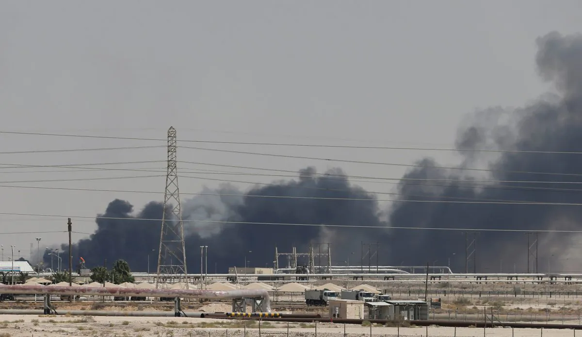 Smoke is seen following a fire at Aramco facility in the eastern city of Abqaiq, Saudi Arabia, Sept. 14, 2019. (Reuters/Stringer)