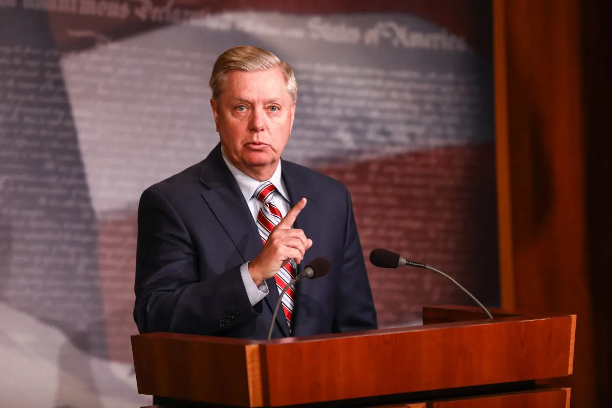 Sen. Lindsey Graham (R-S.C.) speaks to media about the Mueller report at the Capitol in Washington on March 25, 2019. (Charlotte Cuthbertson/The Epoch Times)