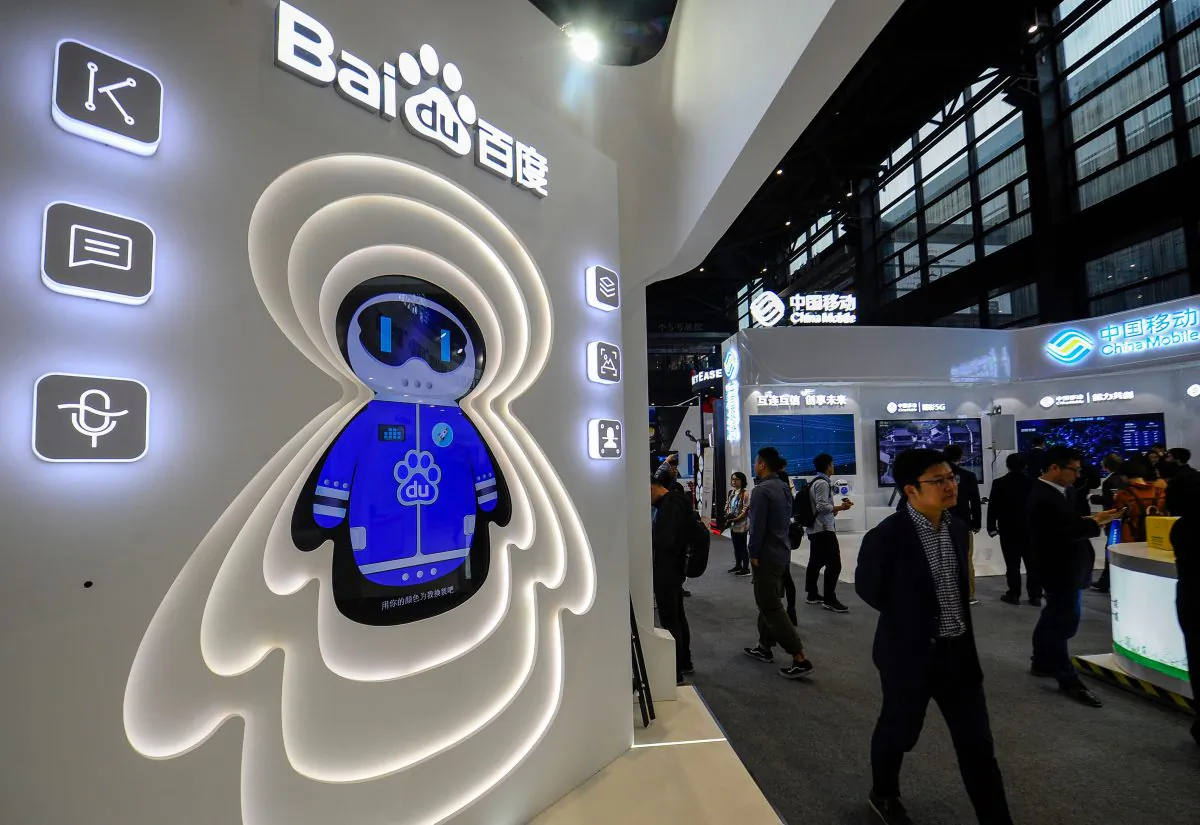 A booth of Baidu at the Light of Internet Expo ahead of the 5th World Internet Conference in Wuzhen in China's eastern Zhejiang province, on Nov. 6, 2018. (STR/AFP/Getty Images)