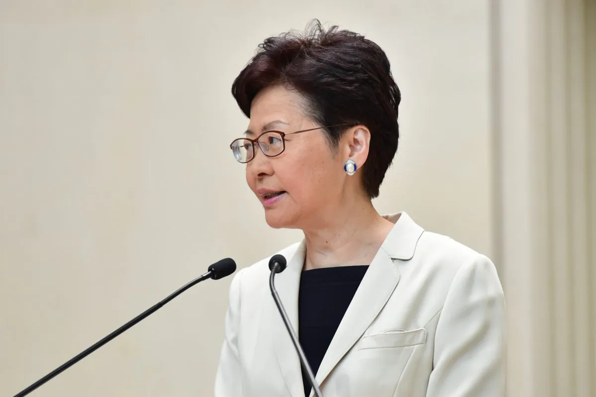 Hong Kong leader Carrie Lam speaks during a press conference in Hong Kong on Sept. 17, 2019. (Bill Cox/The Epoch Times)