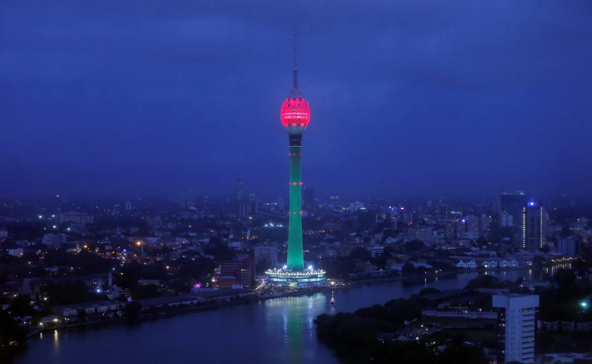 The Lotus Tower, the tallest tower in South Asia in shape of a 356-meter lotus and built with Chinese funding, is seen during its launching ceremony in Colombo, Sri Lanka on Sept. 16, 2019. (Dinuka Liyanawatte/Reuters)