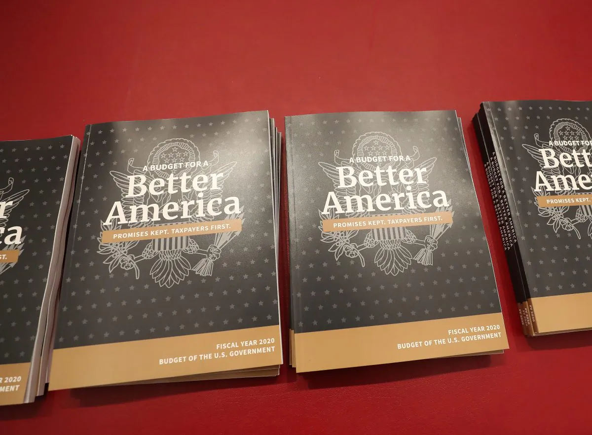 Copies of volume one of President Donald Trump’s new budget for Fiscal Year 2020 on March 11, 2019 in Washington. (Mark Wilson/Getty Images)