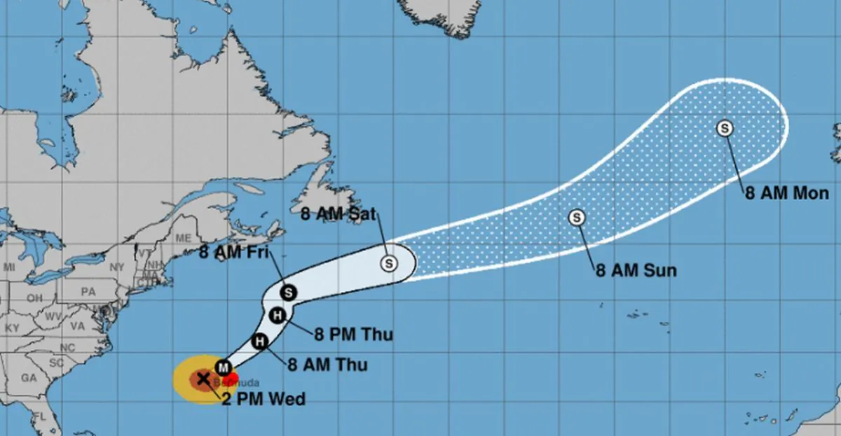 Hurricane Humberto is now a Category 3 storm with 120 mph winds as it approaches the island of Bermuda in the Atlantic Ocean. (NHC)