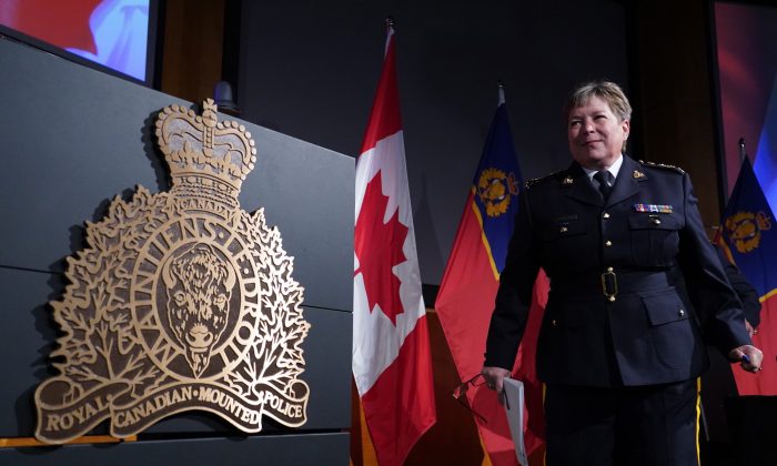 RCMP Commissioner Brenda Lucki leaves after providing an update on the ongoing investigation and arrest of RCMP official Cameron Ortis at RCMP National Headquarters in Ottawa on Sept. 17, 2019. (The Canadian Press/Chris Wattie)