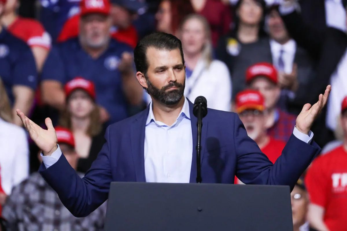 Donald Trump Jr., at President Donald Trump’s MAGA rally in Grand Rapids, Mich., on March 28, 2019. (Charlotte Cuthbertson/The Epoch Times)