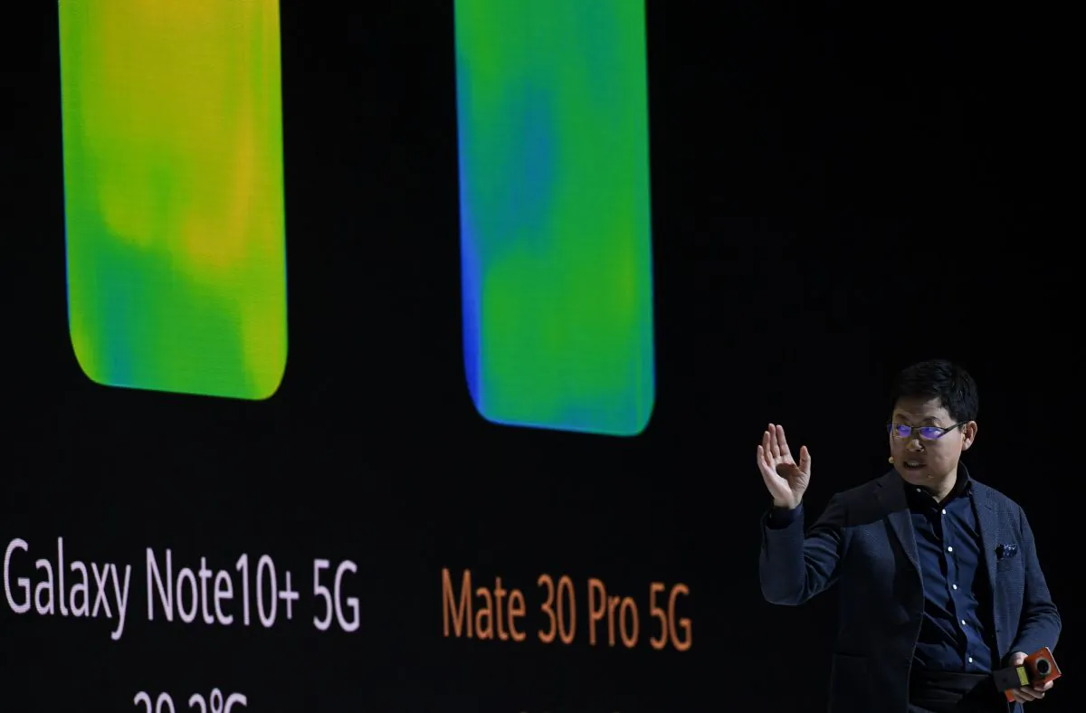 Richard Yu Chengdong, head of Huawei's consumer business Group, at a presentation to reveal Huawei's latest smartphones "Mate 30" and "Mate 30 Pro" in Munich, Germany, on Sept. 19, 2019. (CHRISTOF STACHE/AFP/Getty Images)