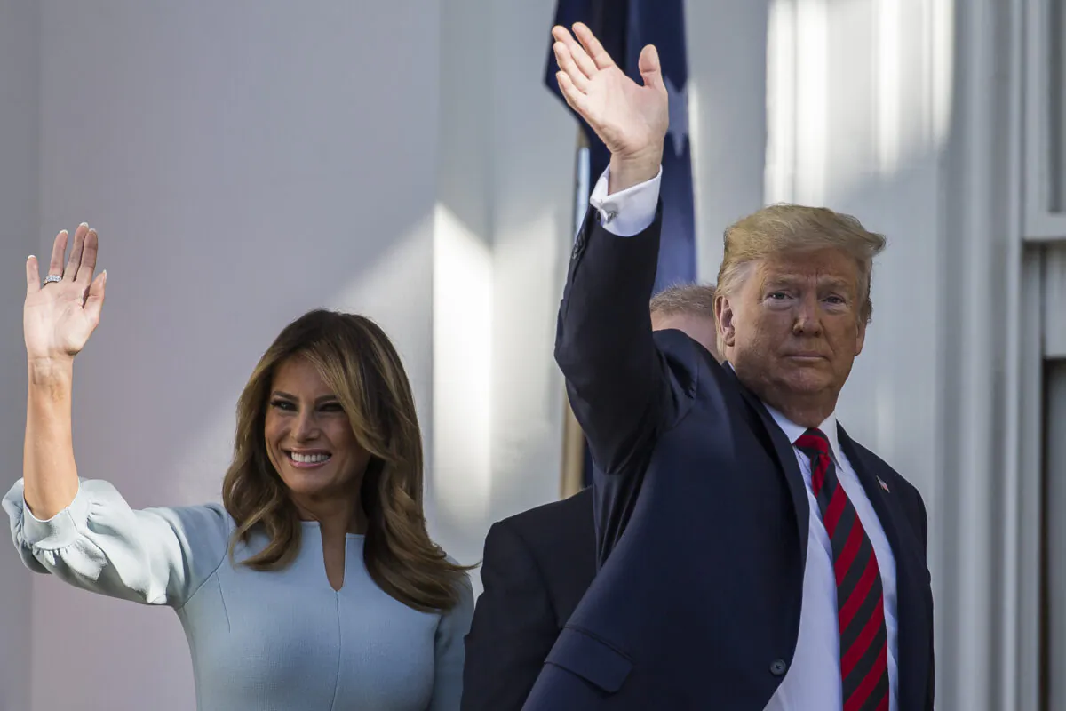 U.S. President Donald Trump and first lady Melania Trump wave from the South Portico Porch during an official visit ceremony welcoming Australian Prime Minister Scott Morrison and Australian First Lady Jennifer Morrison at the South Lawn of the White House September 20, 2019 in Washington, DC. Prime Minister Morrison will participate in an Oval Office meeting, a joint news conference, and a state dinner during his state visit in Washington. (Zach Gibson/Getty Images)