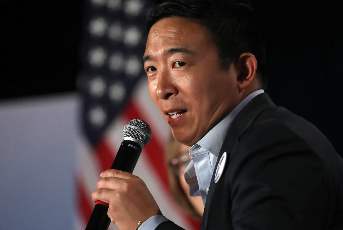 Andrew Yang speaks during the AARP and The Des Moines Register Iowa Presidential Candidate Forum in Sioux City, Iowa, on July 19, 2019. (Justin Sullivan/Getty Images)