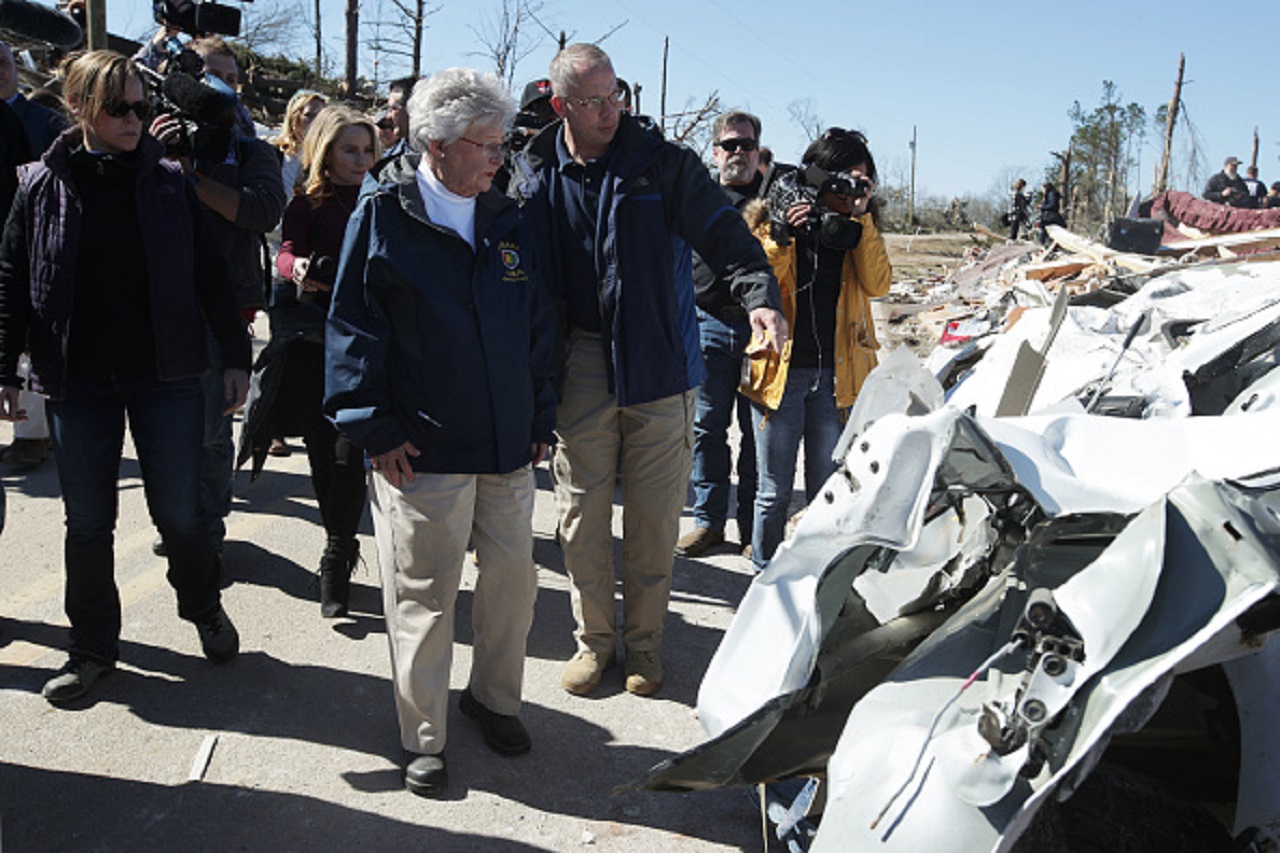 Gov. Kay Ivey (R-AL) visits one of the hardest hit areas by a tornado touchdown