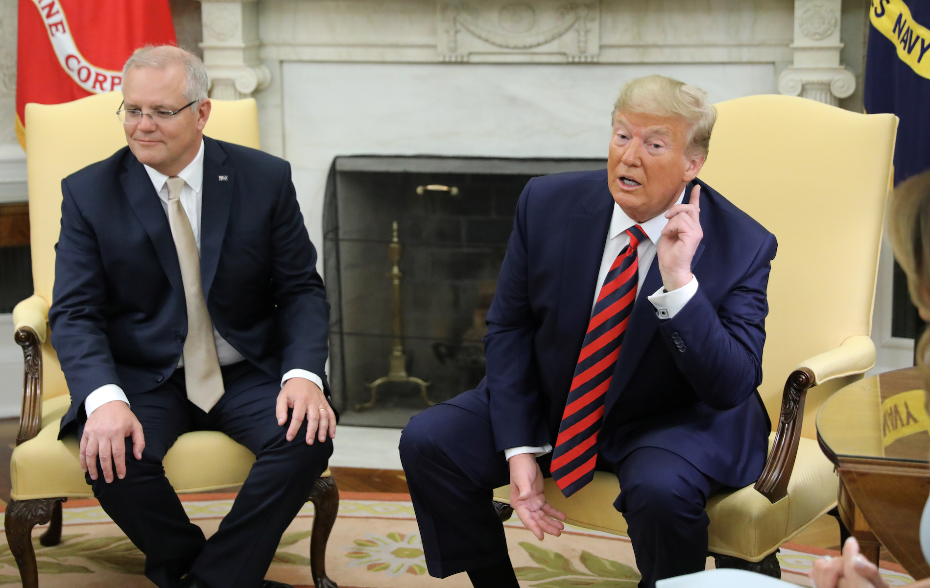 U.S. President Trump speaks to reporters while meeting with Australia’s Prime Minister Morrison at White House in Washington
