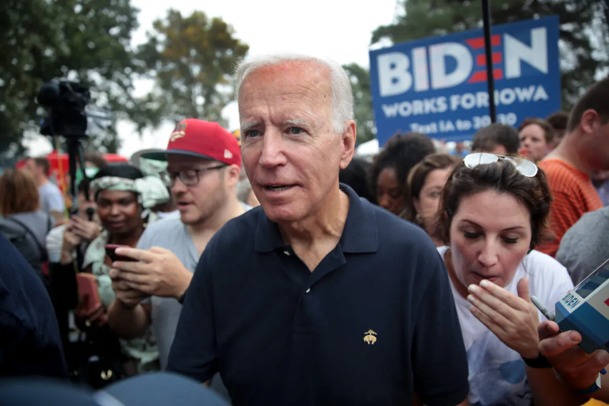 Former Vice President Joe Biden, a Democratic presidential candidate, spoke to reporters about the allegations involving him and his son Hunter Biden while at the Polk County Democrats' Steak Fry in Des Moines, Iowa, on Sept. 21, 2019. (Photo by Scott Olson/Getty Images)
