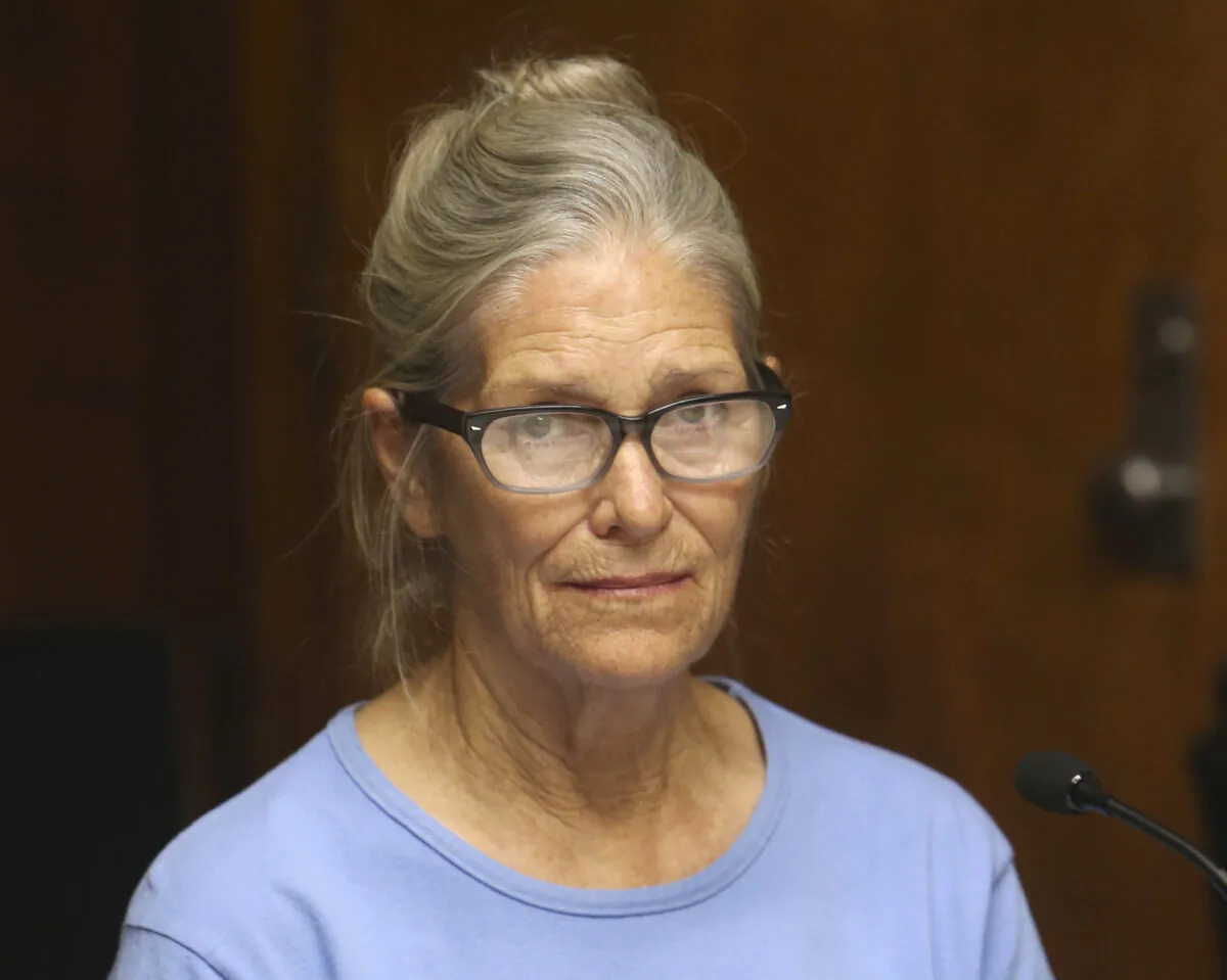 Charles Manson follower Leslie Van Houten attends her parole hearing at the California Institution for Women in Corona, Calif in In this Sept. 6, 2017 file photo. (Stan Lim/The Orange County Register via AP, Pool, File)