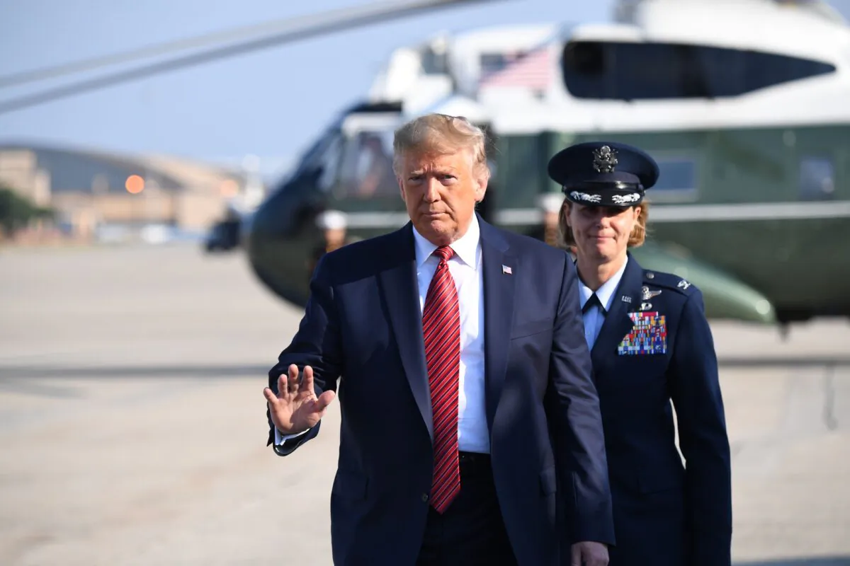 President Donald Trump boards Air Force One prior to departing from Joint Base Andrews in Maryland on Sept. 22, 2019. (SAUL LOEB/AFP/Getty Images)