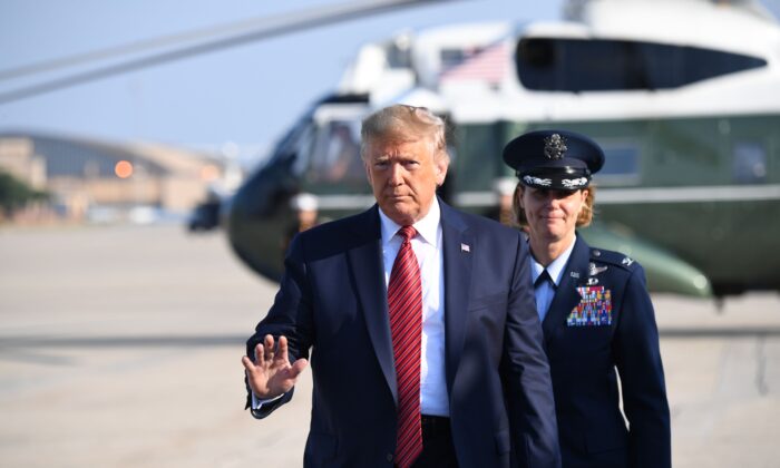 President Donald Trump boards Air Force One prior to departing from Joint Base Andrews in Maryland on Sept. 22, 2019. (SAUL LOEB/AFP/Getty Images)
