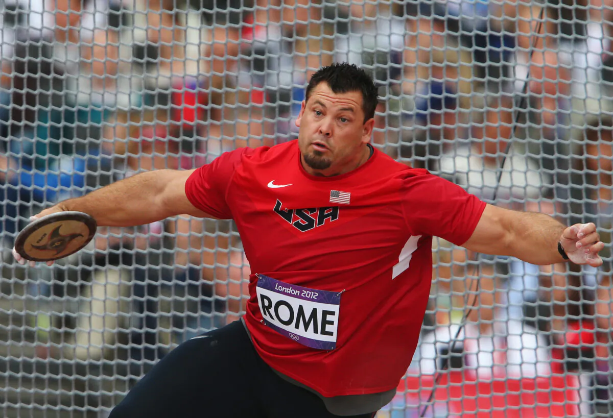 Jarred Rome of the United States competes in the Men's Discus Throw qualification on Day 10 of the London 2012 Olympic Games at the Olympic Stadium in London, England on Aug. 6, 2012.  (Photo by Alexander Hassenstein/Getty Images)