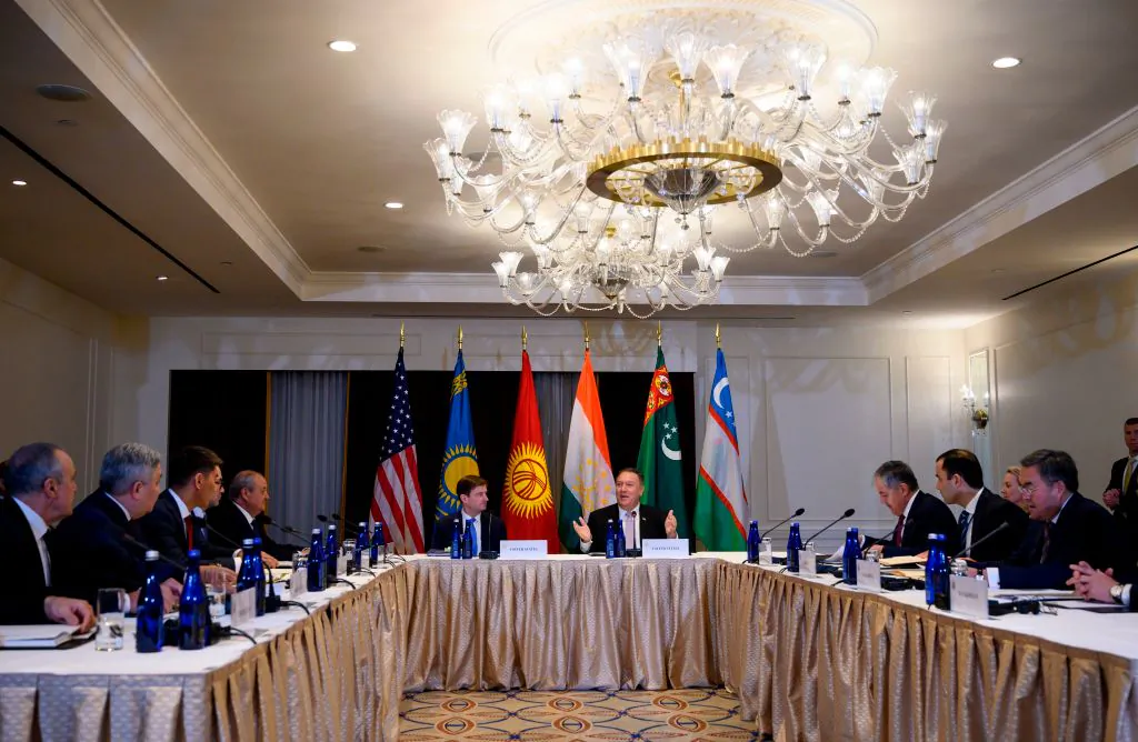 U.S. Secretary of State Mike Pompeo (C) speaks during a meeting with the five Central Asian Foreign Ministers in New York City on Sept. 22, 2019. (Johannes Eisele/AFP/Getty Images)