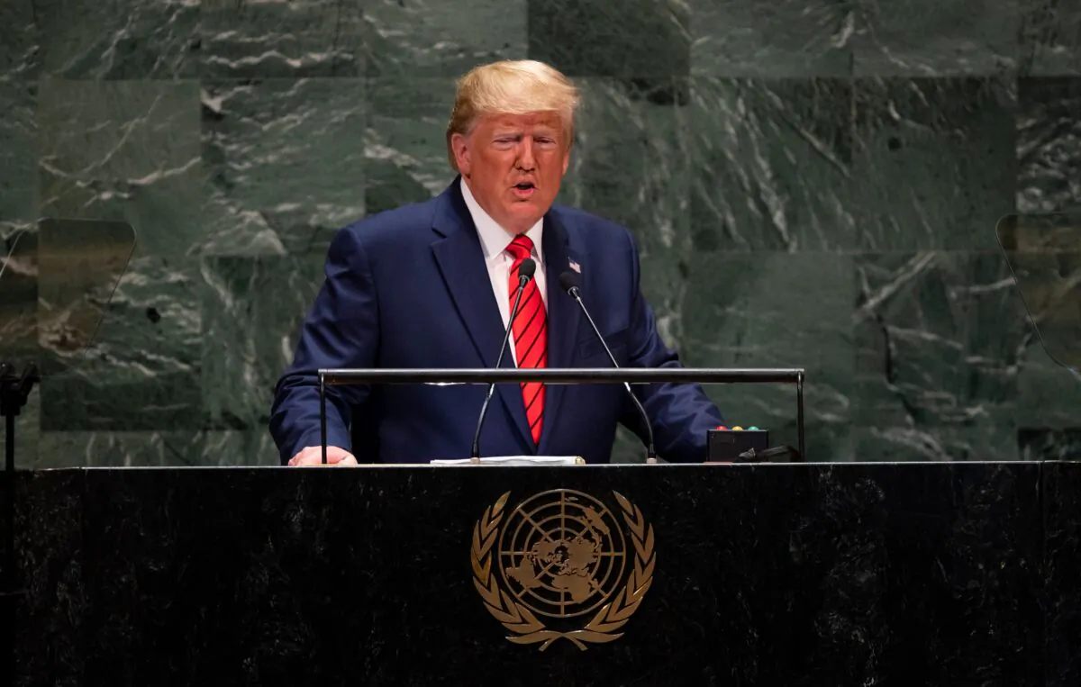 President Donald Trump speaks during the 74th Session of the United Nations General Assembly at UN Headquarters in New York on Sept. 24, 2019. (Johannes Eisele/AFP/Getty Images)