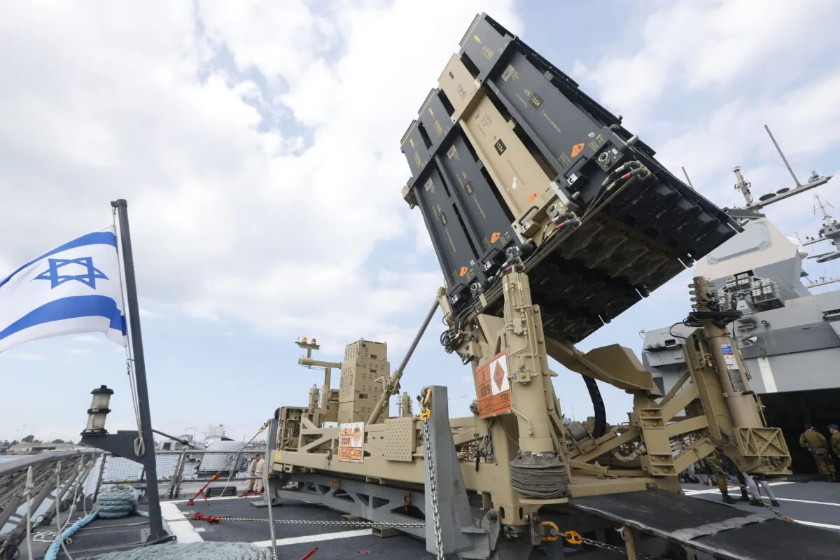An Israeli naval Iron Dome defense system, designed to intercept and destroy incoming short-range rockets and artillery shells, in the northern port of Haifa, Israel, on Feb. 12, 2019. (Jack Guez /AFP/Getty Images)