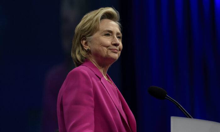 Former Secretary of State Hillary Clinton speaks to the audience at the annual convention of the American Federation of Teachers at the David L. Lawrence Convention Center in Pittsburgh, Pennsylvania on July 13, 2018. (Jeff Swensen/Getty Images)