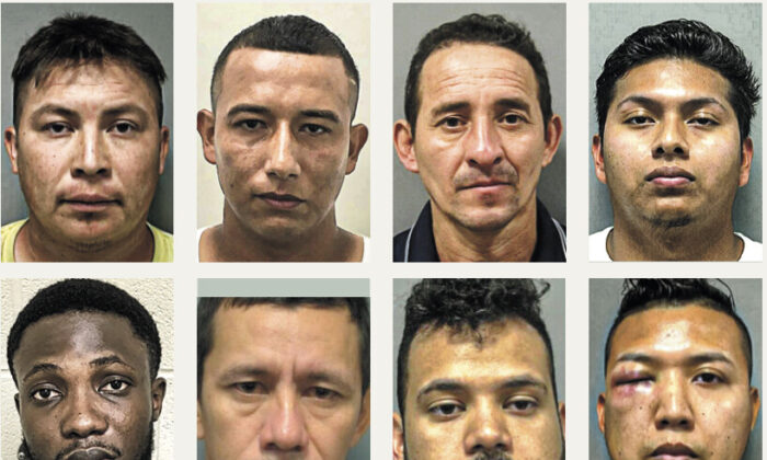 Illegal immigrants who have recently been charged for rape and/or sexual offenses in Montgomery County, Md., include, from top-L:  Carlos Palacios-Amaya, Mauricio Barrera-Navidad, Kevin Mendoza, Nelson Reyes-Medrano, Nestor Lopez-Guzman, Oluwakayode Adebusuyi, Emilio Carrasco-Hernandez, Rodrigo Castro-Montejo. (Montgomery County Police Department)