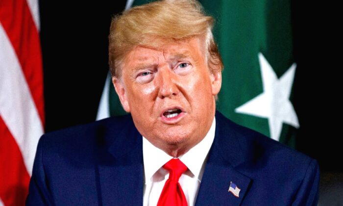 President Donald Trump speaks during a meeting with Pakistani Prime Minister Imran Khan at the InterContinental Barclay hotel during the United Nations General Assembly in New York on Sept. 23, 2019. (Evan Vucci/AP Photo)