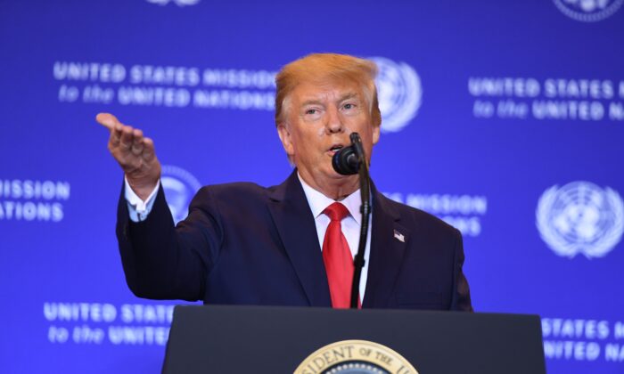 President Donald Trump holds a press conference on the sidelines of the United Nations General Assembly in New York on Sept. 25, 2019. (Saul Loeb/AFP/Getty Images)